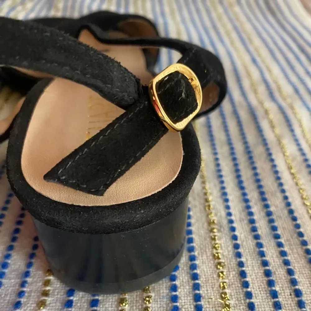 Stuart Weitzman Shalena Black Suede Strappy Sandal Buckle Sz  4 NEW